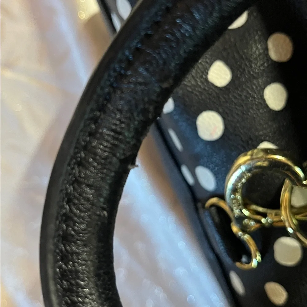 Betsey Johnson Black & White Polka Dot Satchel w/handles, heart clip & Bow Charm